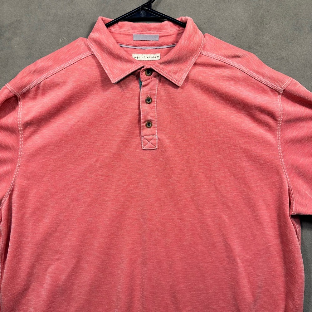 Age of Wisdom‎ Polo Shirt Mens XL Coral Pink Slub Modal Blend Excellent - Picture 5 of 13